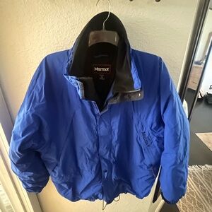 Marmot Men's Royal Blue Down Jacket with Contrasting Black Collar